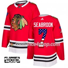 Adidas Maillot de Hockey Chicago Blackhawks Brent Seabrook 7 2017-2018 Rouge USA Flag Fashion Authentic - Enfant